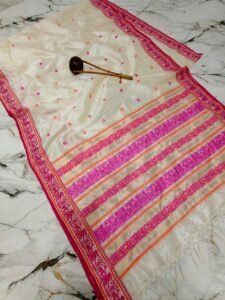 Divine Off White Pure Gacchi Tussar Baluchuri Saree