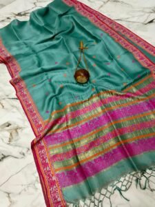 Green Pure Gacchi Tussar Baluchuri Saree