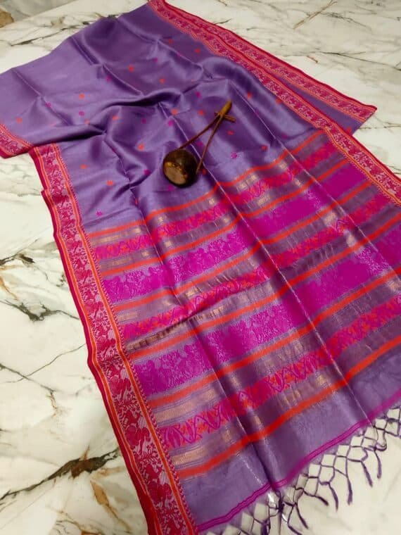 Purple Pink Pure Gacchi Tussar Baluchuri Saree