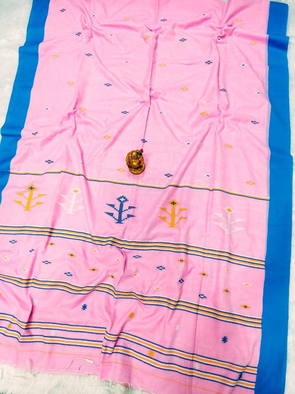 Baby Pink Handwoven Cotton Saree For Casual Wearing Baby Pink Handwoven Cotton Saree For Casual Wearing