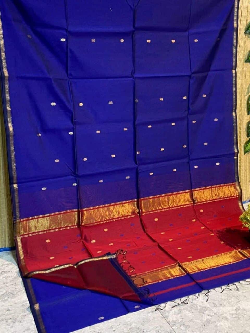 Blue Orange Cotton Silk Saree With Lovely Thin Borders Blue Orange Cotton Silk Saree With Lovely Thin Borders