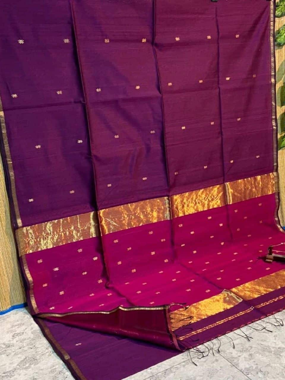Glorious Purple Pink Cotton Silk Saree With Lovely Thin Borders Glorious Purple Pink Cotton Silk Saree With Lovely Thin Borders
