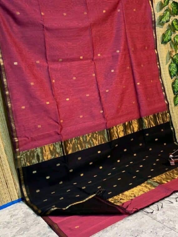 Peachy Pink Cotton Silk Saree With Lovely Thin Borders
