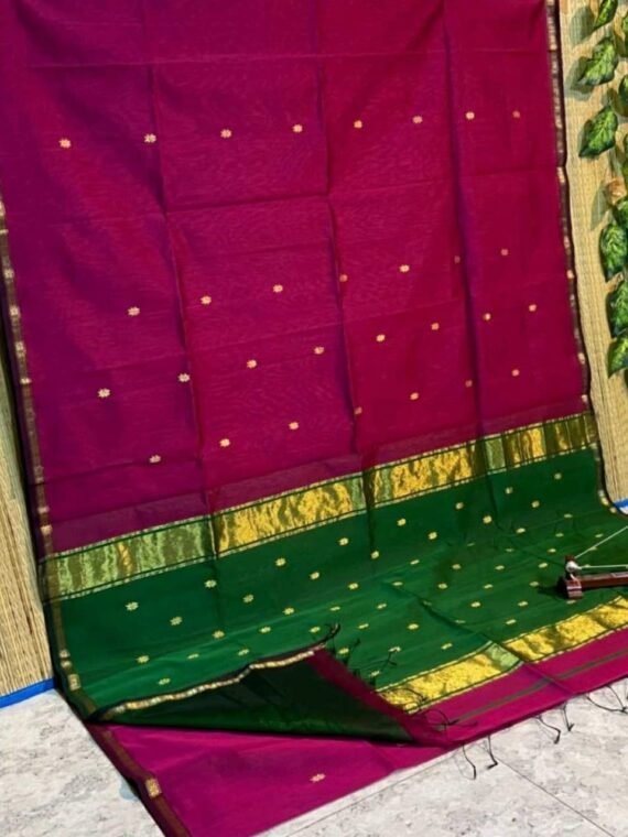Pooja Special Pink Green Cotton Silk Saree With Lovely Thin Borders