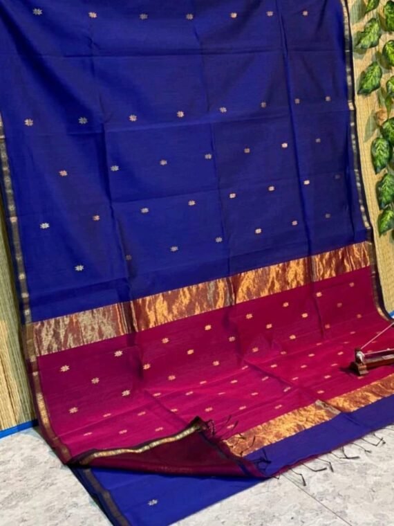Royal Blue Pink Cotton Silk Saree With Lovely Thin Borders