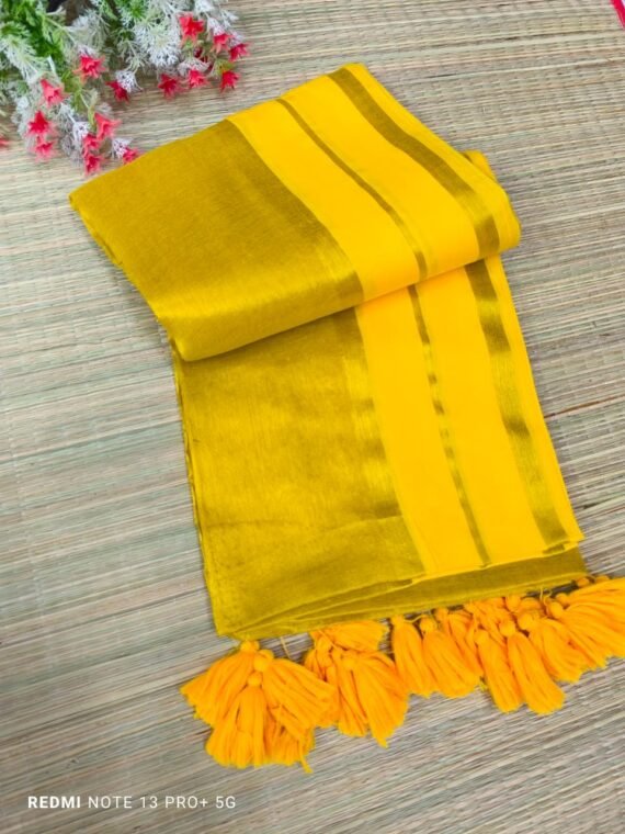 Yellow Golden Blend Tissue Cotton Saree Without Blouse