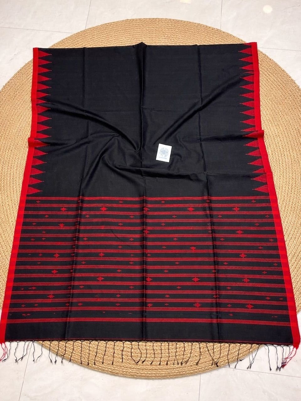 Black Red Handloom Premium Cotton Needle Work Jamdani Saree Black Red Handloom Premium Cotton Needle Work Jamdani Saree