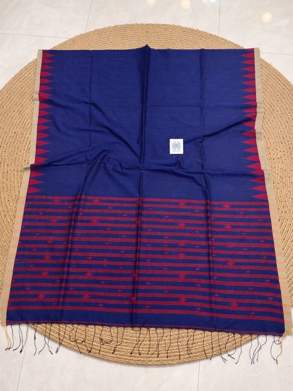 Blue Red Handloom Premium Cotton Needle Work Jamdani Saree Blue Red Handloom Premium Cotton Needle Work Jamdani Saree