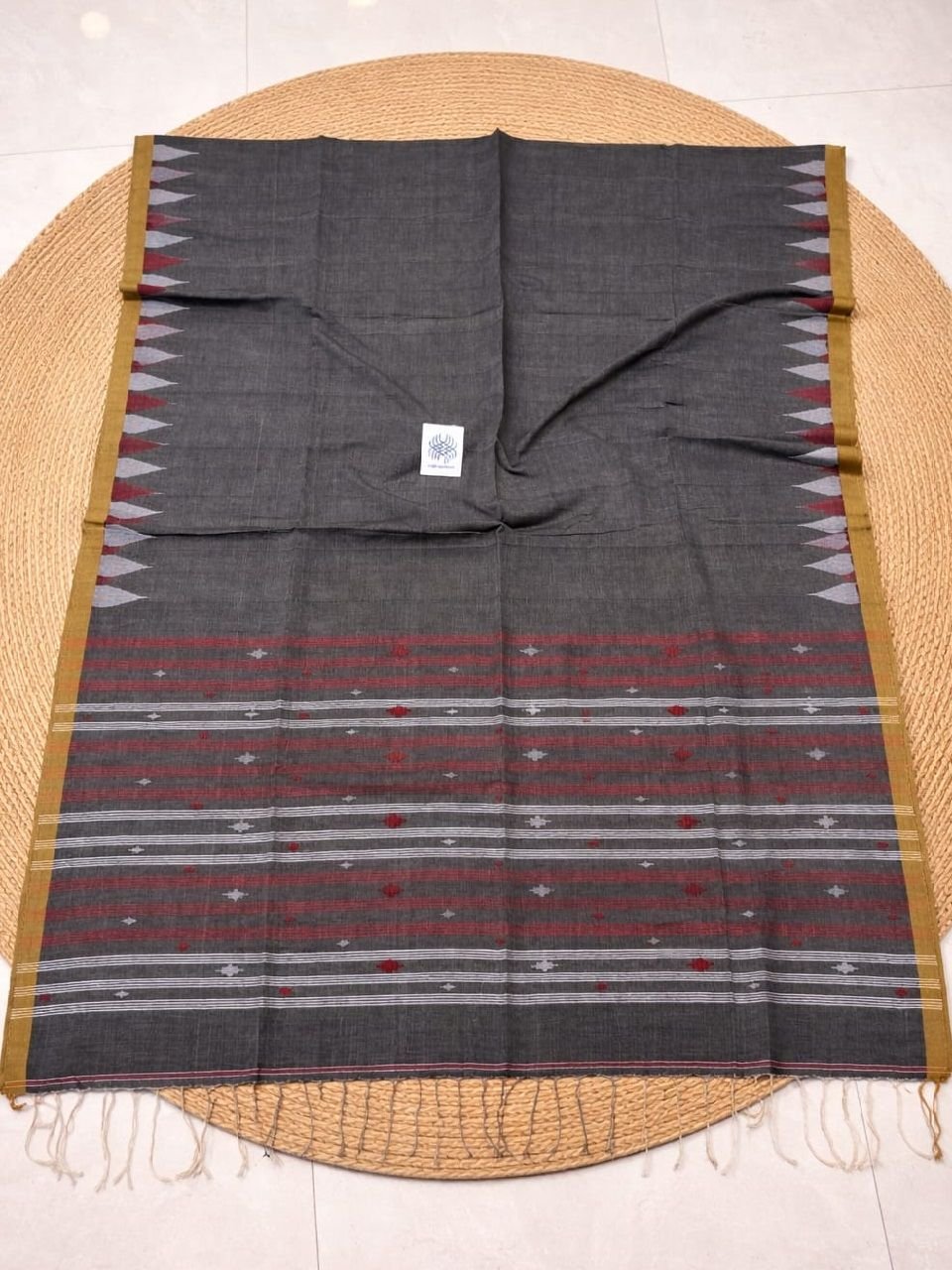 Grey White Red Handloom Premium Cotton Needle Work Jamdani Saree Grey White Red Handloom Premium Cotton Needle Work Jamdani Saree