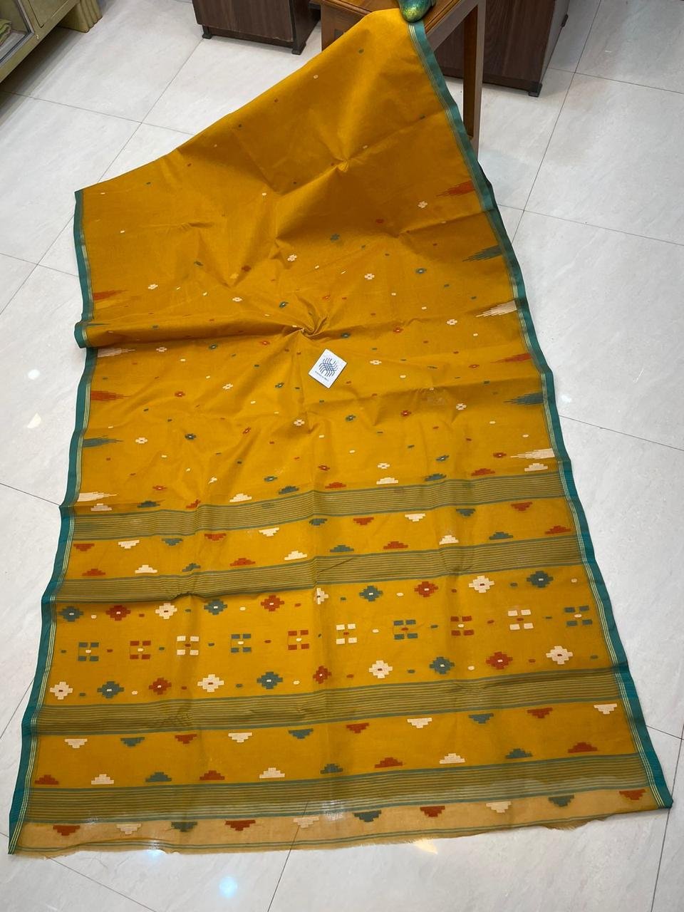 Mustard Yellow Tantuja Handmade Cotton Saree Without Blouse Piece Mustard Yellow Tantuja Handmade Cotton Saree Without Blouse Piece