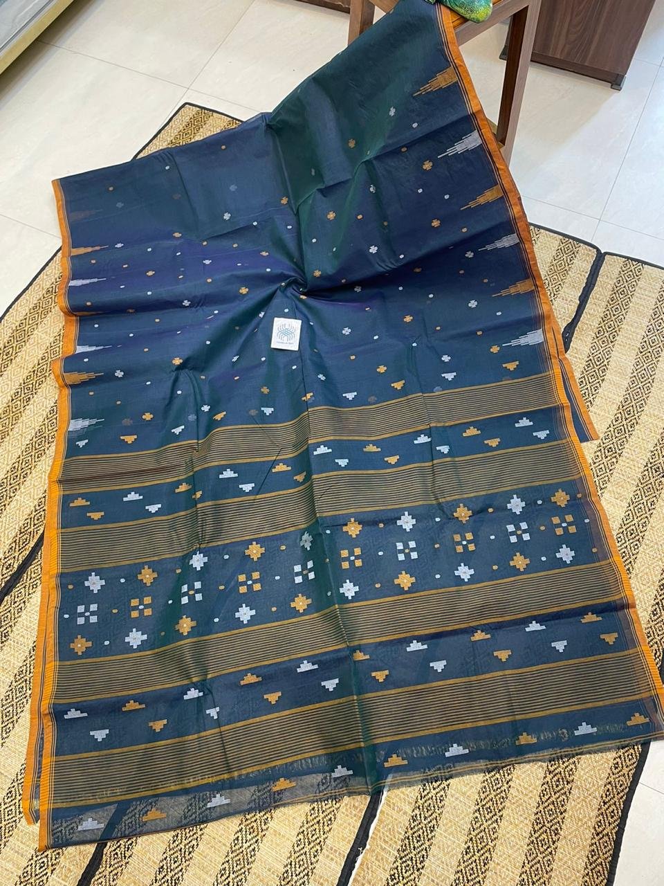 Navy Blue Tantuja Handmade Cotton Saree Without Blouse Piece Navy Blue Tantuja Handmade Cotton Saree Without Blouse Piece