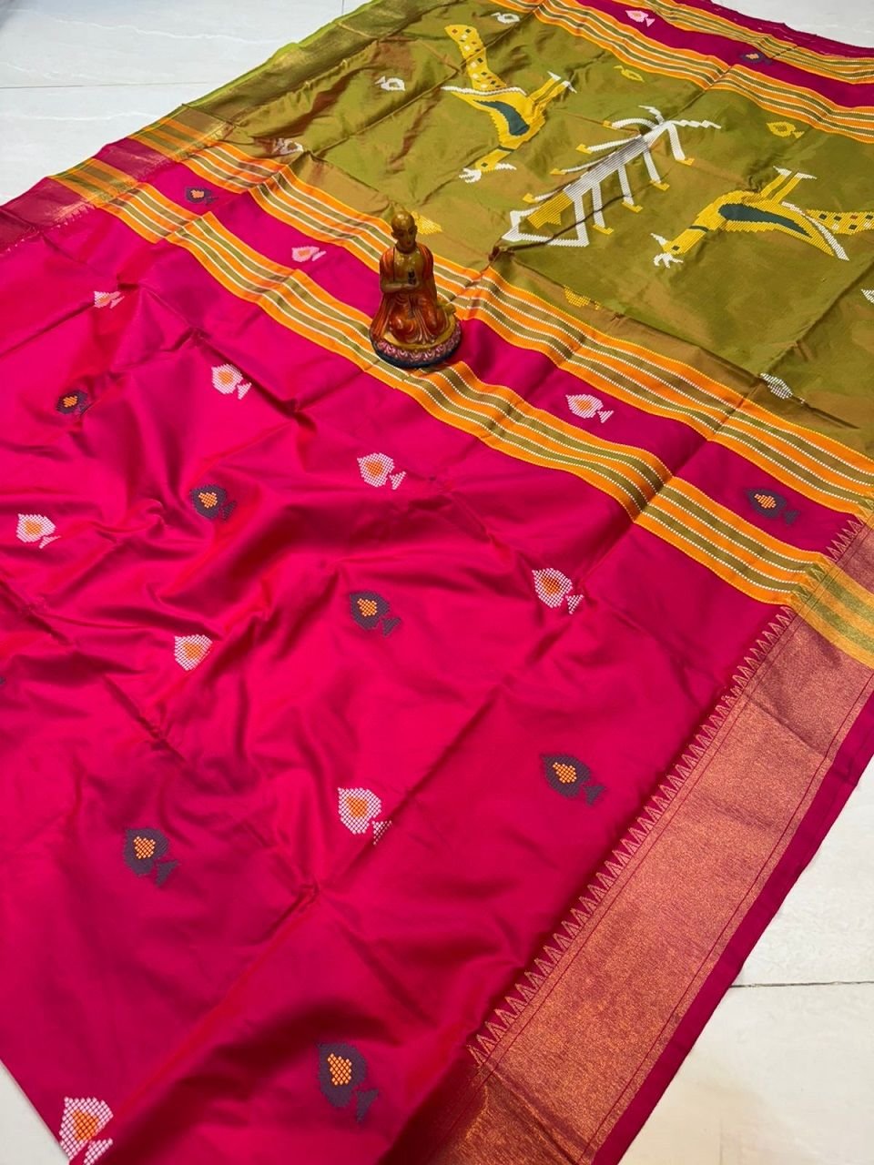 Reddish Pink Semi Katan Silk Saree With Traditional Woven Motifs Reddish Pink Semi Katan Silk Saree With Traditional Woven Motifs