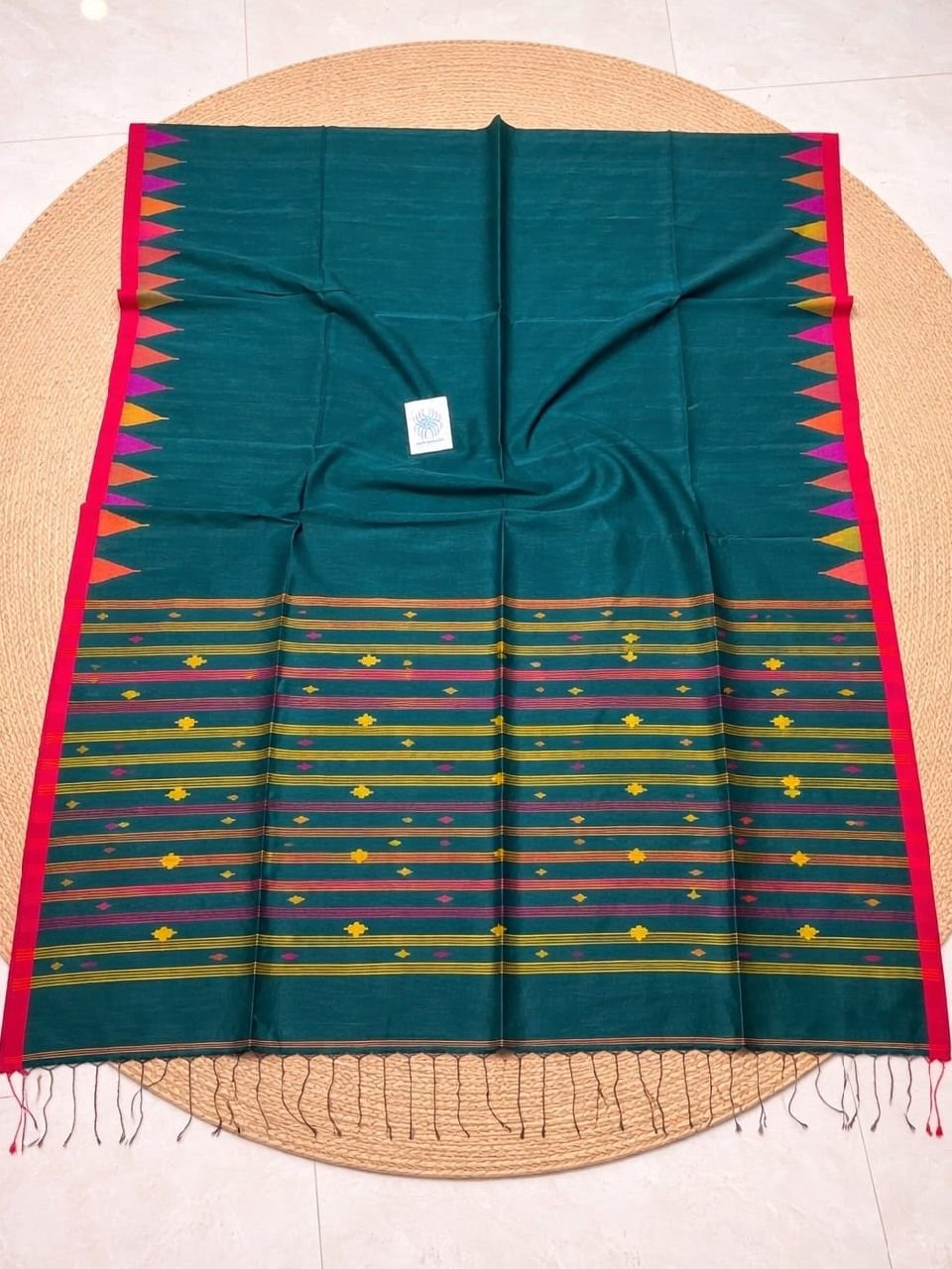 Teal Green Handloom Premium Cotton Needle Work Jamdani Saree Teal Green Handloom Premium Cotton Needle Work Jamdani Saree