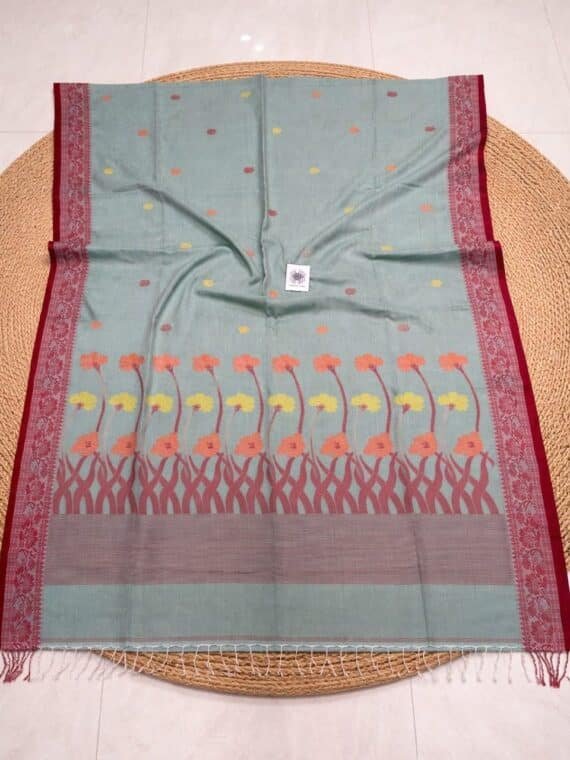 Soothing Sage Blue Premium Quality Handloom Cotton Jamdani Saree
