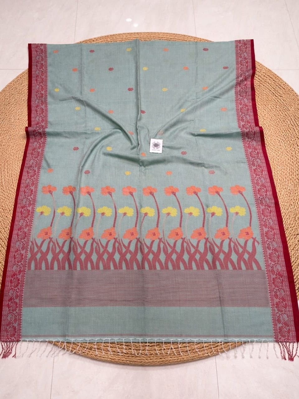 Soothing Sage Blue Premium Quality Handloom Cotton Jamdani Saree Soothing Sage Blue Premium Quality Handloom Cotton Jamdani Saree
