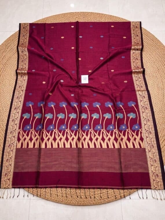 Stunning Maroon Premium Quality Handloom Cotton Jamdani Saree