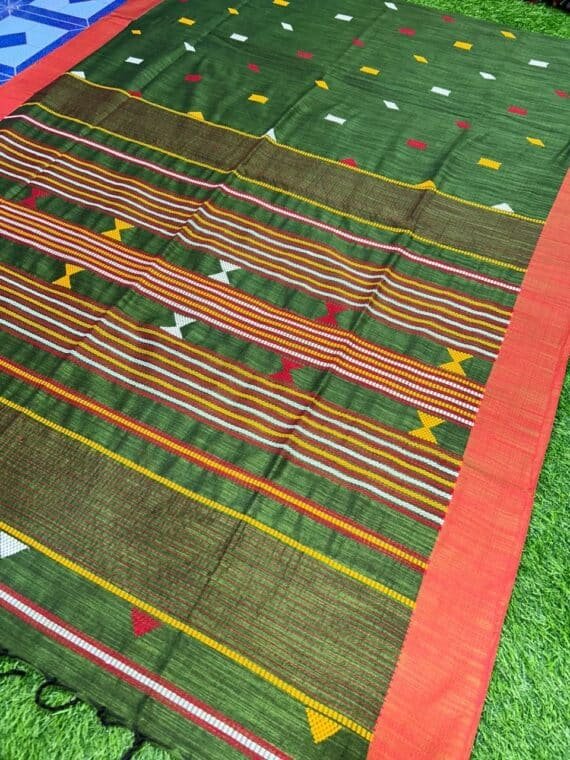 Grass Green Cotton Four Ply Jamdani Handloom Saree