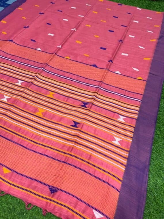 Peach Pink Cotton Four Ply Jamdani Handloom Saree