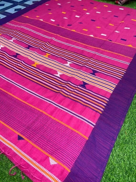 Pink Purple Red Cotton Four Ply Jamdani Handloom Saree