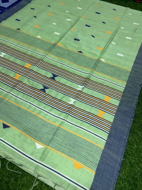 Sage Green Cotton Four Ply Jamdani Handloom Saree