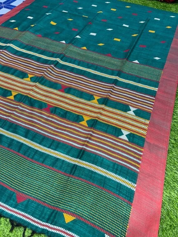 Teal Green Cotton Four Ply Jamdani Handloom Saree
