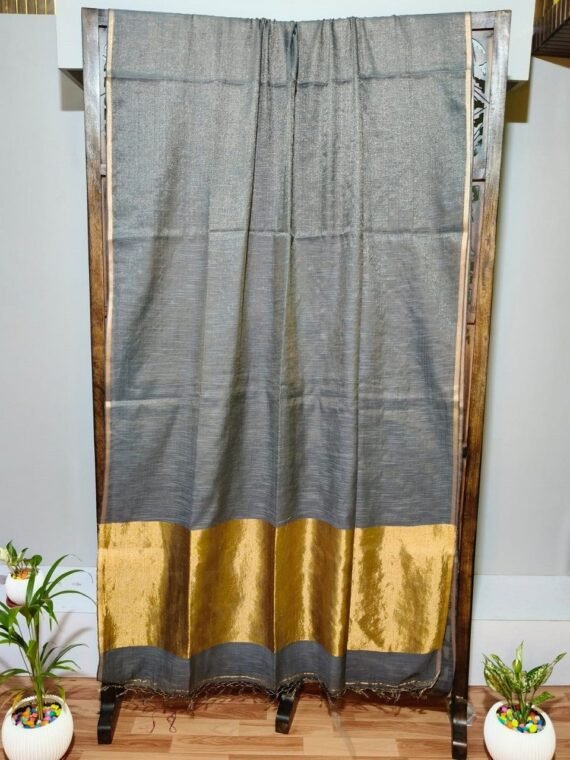 Grey Premium Tissue Linen Saree With Running Blouse