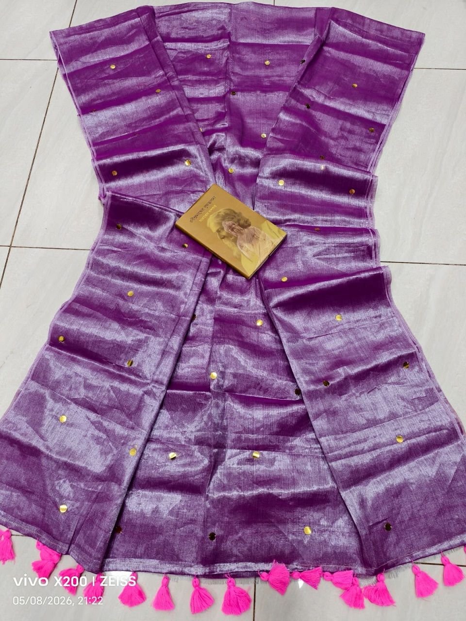 Lavendar Cotton Tissue Sequins Embeded Saree With Blouse Piece Lavendar Cotton Tissue Sequins Embeded Saree With Blouse Piece