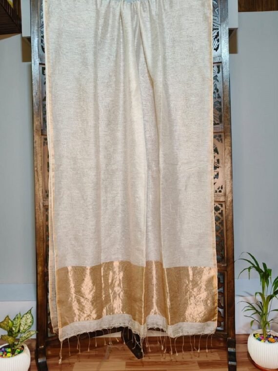 OffWhite Premium Tissue Linen Saree With Running Blouse