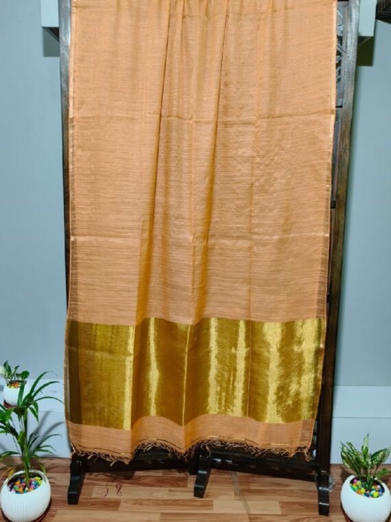 Peach Premium Tissue Linen Saree With Running Blouse