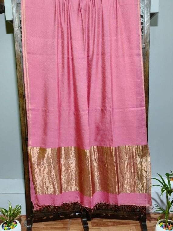 Rose Pink Premium Tissue Linen Saree With Running Blouse