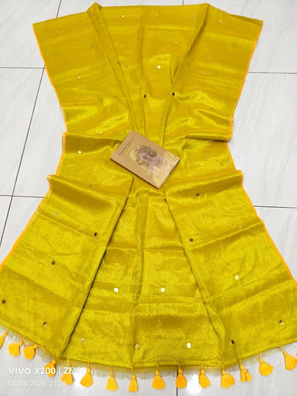Yellow Cotton Tissue Sequins Embeded Saree With Blouse Piece Yellow Cotton Tissue Sequins Embeded Saree With Blouse Piece