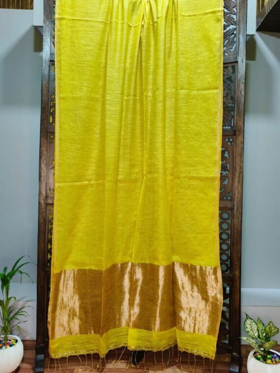 Yellow Premium Tissue Linen Saree With Running Blouse