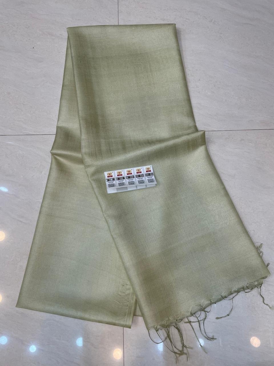 Sage Green Pure Gachi 2 Ply Tussar With Blouse Piece Sage Green Pure Gachi 2 Ply Tussar With Blouse Piece