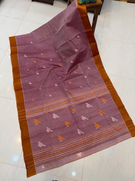 Mauve Onion Pink Fulia Tant Cotton Handloom Saree Without Blouse