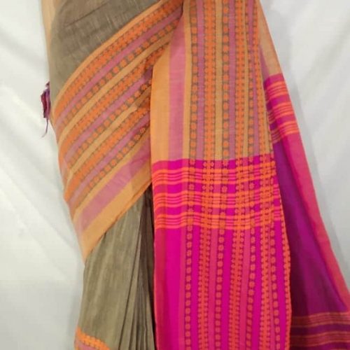 Dusky-Brown-Pure-Cotton-Begampuri-Saree